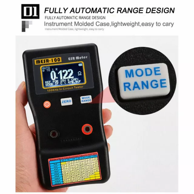 MESR-100 V2 ESR Kapazitiv Ohm Meter Kapazitäts  LCR messgerät Kondensator Tester 3