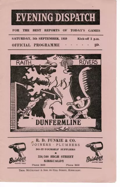 Raith Rovers v Dunfermline Athletic 05 Sep 1959 League