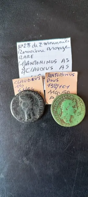 Lot (n°8) de 2 monnaies Romaines - Bronze  Rare - Antoninus AS - Claudius 1er AS