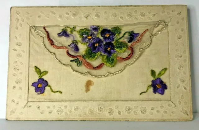 WW1 Silk postcard Violets flowers