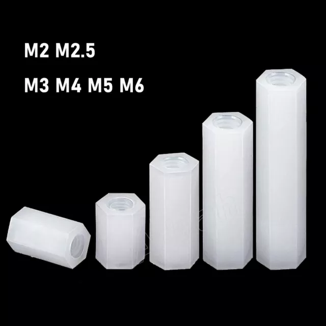 M2,2.5,3,4,5,6 White Nylon Hex Female-Female Spacer Standoff PCB Pillar Stud Nut