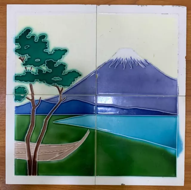 Mountain scene Japan tiles art deco antique vintage majolica art nouveau tile