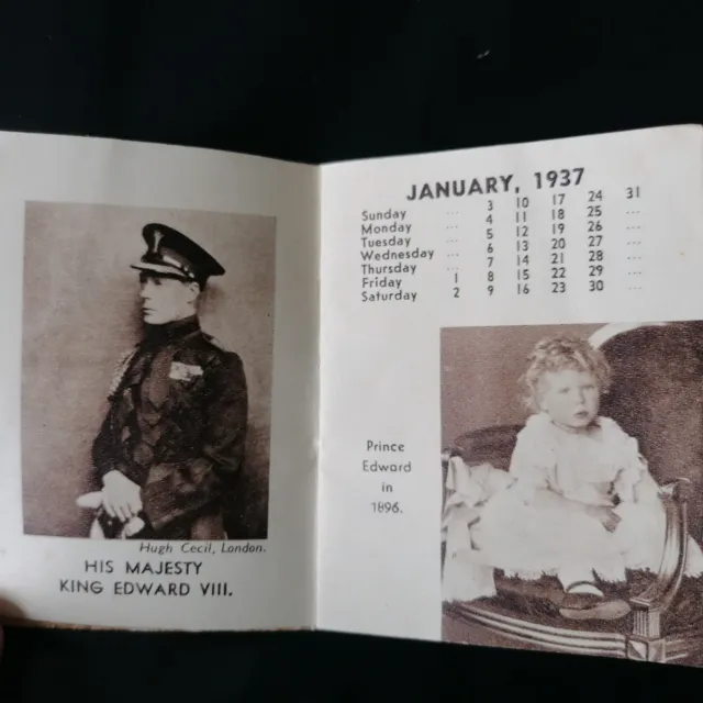 collectable Miniature KING EDWARD 1937 Calendar   lots of pictures