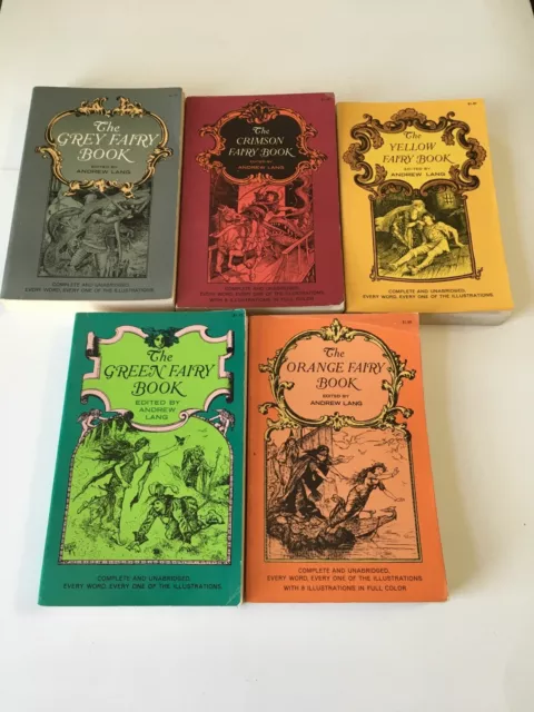 Andrew Lang Fairy Book Lot Grey, Crimson, Yellow, Green, Orange