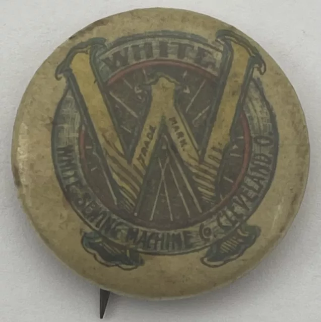 Antique White Sewing Machine Bicycle Co Celluloid Pinback Button Advertising