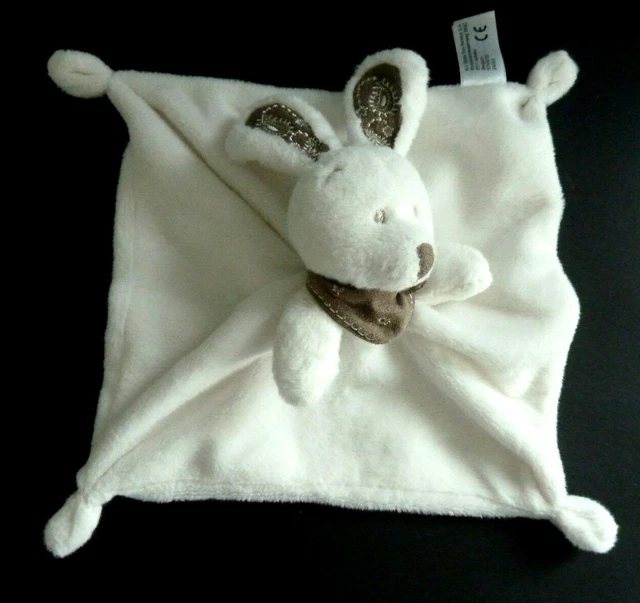 *. Doudou Plat Simba Lapin Blanc Taupe Foulard Bandana Marron Ttbe