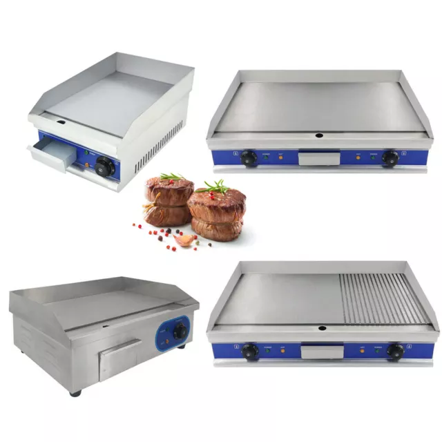 Commercial Electric Griddle BBQ Grill Flat Grooved Hotplate Countertop Egg Fryer