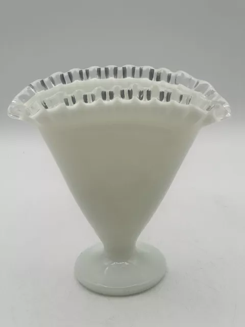 Fenton Silver Crest 6.5” Vase Cased Milk Glass Pinch Fan Ruffled Top