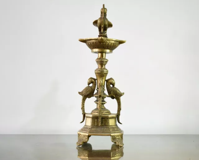 12.5 Inches Diwali Pooja Oil Diya Deepak Stand Hand Carved Brass Figurine