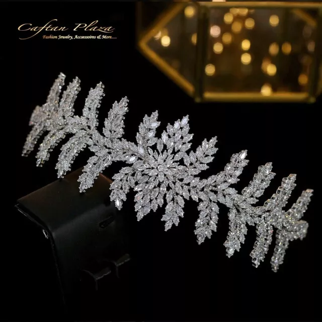 Premium Tiara / Haarreifen Diadem Zirkonia AAA+ Brautschmuck Hochzeit Silber CZ