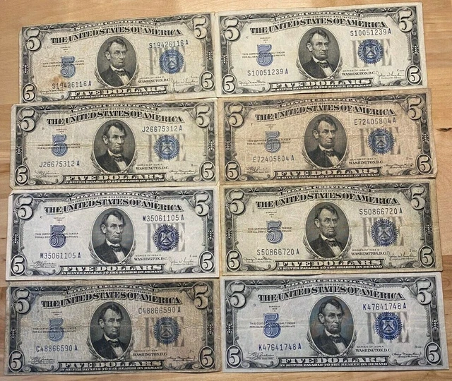 (1) 1934 $5 Dollar Blue Seal Silver Certificate Note FIVE Bill Lot Estate Sale 2