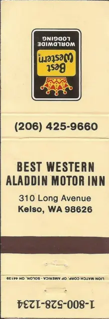 Matchbook Cover~Best Western Aladdin Motor Inn Kelso Washington   Long Avenue