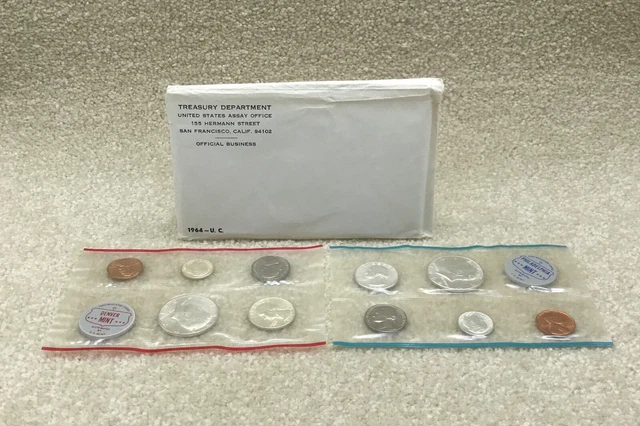 1964 - U.c. Treasury Department Bureau Of The Mint 10 Coin Set D&P