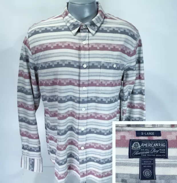 American Rag XL Long Sleeve Flannel Shirt Gray + Southwest Aztec