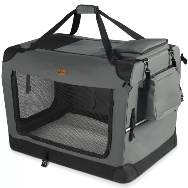 VOUNOT Sac transport pliable chien chat caisse cage portable 82x60x60cm gris
