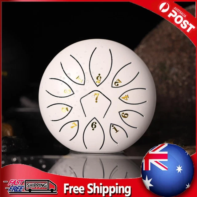 6 Inch 11-Note Tongue Drum with Drumsticks Hand Pan Ethereal Drums (White)