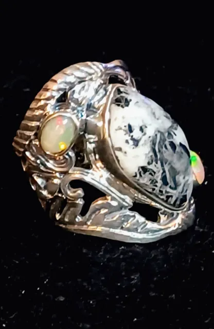 Natural White Buffalo Etheopian Welo Opal Ring In Sterling Silver Size 7, 10...