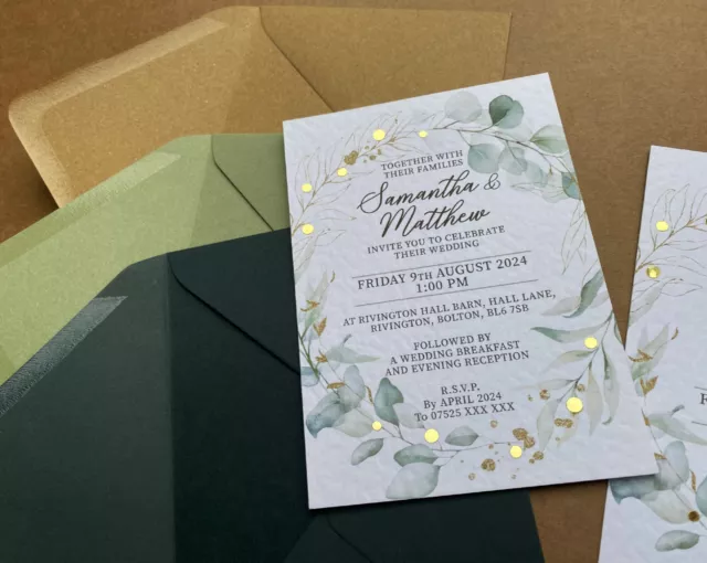 Luxury Eucalyptus leaves wreath WEDDING INVITATION cards greenery foliage invite