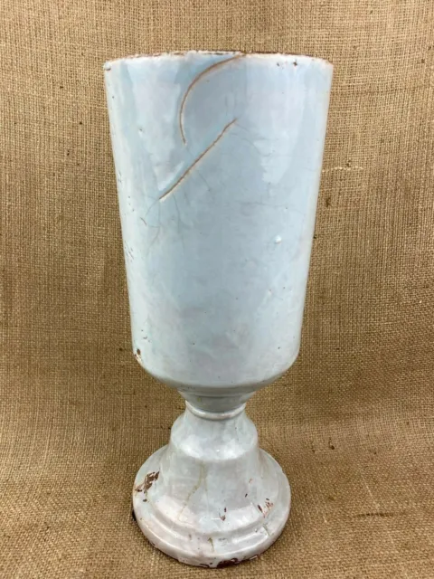 Farmhouse Rustic Hand Crafted Blue Glazed Terracotta Ceramic Urn Vase Vessel