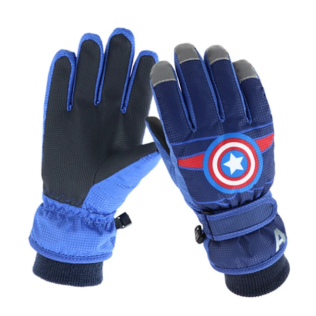 Kids Boys Winter Skiing Gloves Captain America Waterproof Fleece Warm Mittens