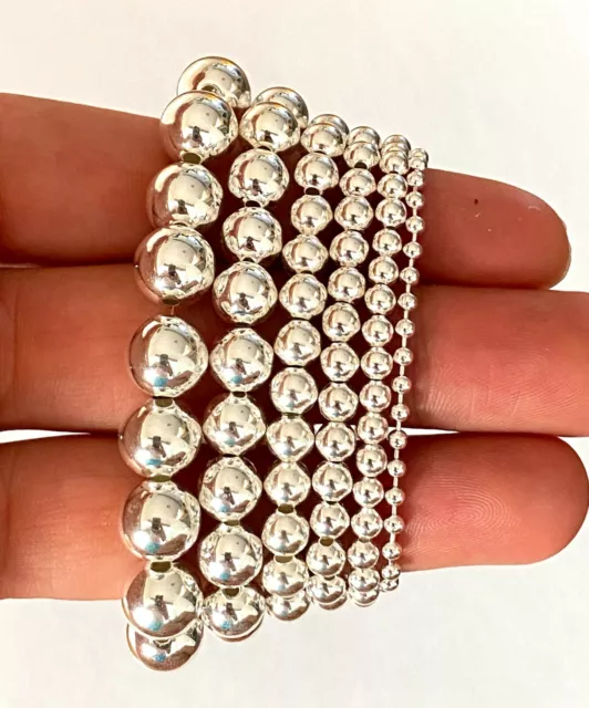 Sterlingsilber Perlenkugel Stretch Elastisches Armband 3 4 5 6 8 oder 10 mm Durchmesser