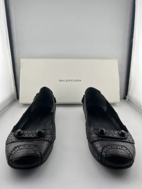 Balenciaga Paris Womens Leather Slide on Ballet Flats Black Size 37.5 7.5