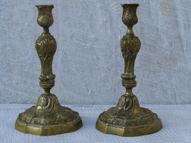 Paire De Bougeoirs/flambeaux En Bronze Doré Du 19ème Siècle - Décoration Vintage