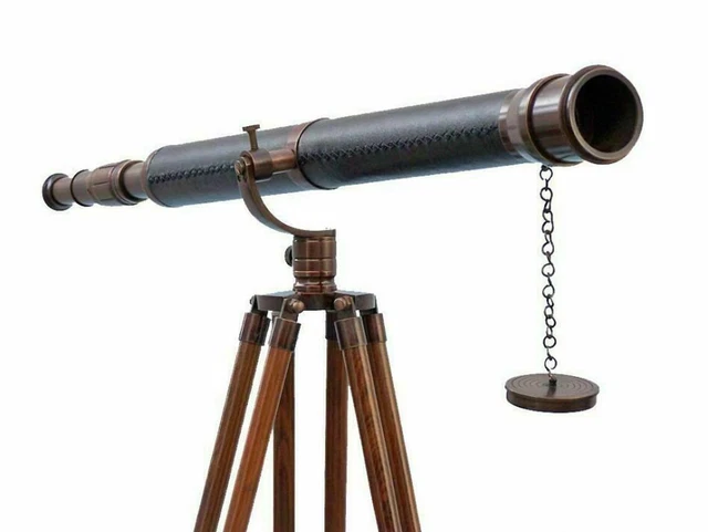 Télescope Monoculaire Marine En Laiton Et Cuir – Reproduction 1800s – Déco Marine