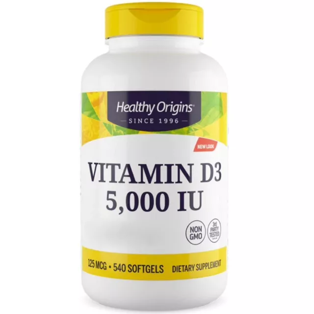 Healthy Origins, Vitamin D3, 5000IU, 540 Weichkapseln - Blitzversand