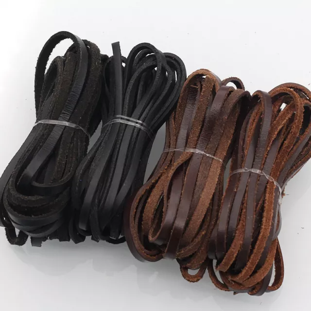 5M Flat Real Genuine Leather Rope Cord Strap String First Layer Cowhide Home DIY