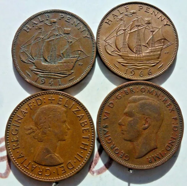 Buy 3 Get 1 Free 1937 To 1970 Large/Old George Vi/Elizabeth Ii Half Penny Coins