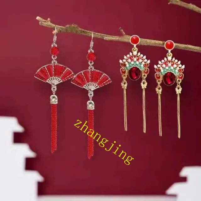 Earrings Chinese National Style Peking Opera Face Earrings 925 Silver Pin