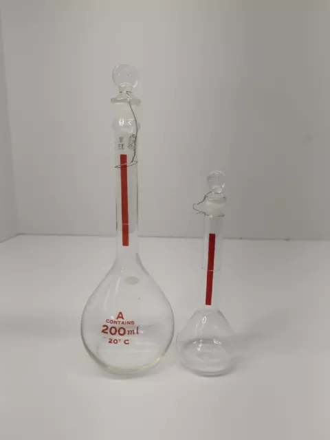 Set 2 Pyrex Glass 50mL 200mL Class A Lifetime Red TC Volumetric Flask w/ STPR