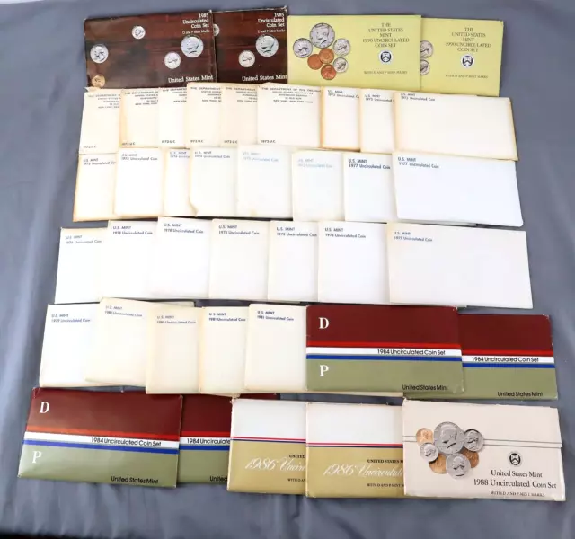 LOT U.S. Mint Uncirculated Coin Sets 1972 - 1979 1980 - 1988 1990 40 Envelopes