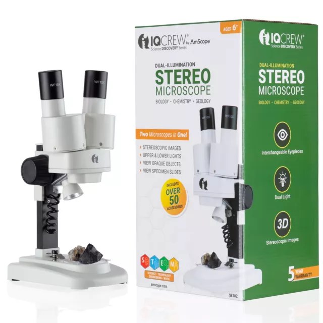 IQCrew Science Discovery 20X-50X Dual-Illumination Stereo Microscope & Tool Kit