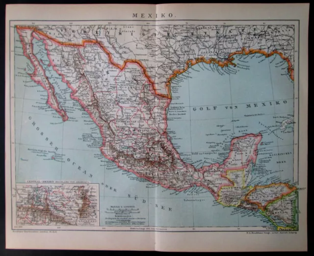 1898. NORTH AMERICA. MEXICO & CENTRAL AMERICA. GUATEMALA. HONDURAS.. Antique map