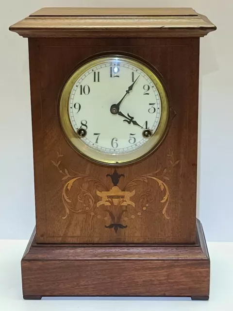 Antique Working SESSIONS 'Time & Strike' Inlaid Victorian Mantel Shelf Clock