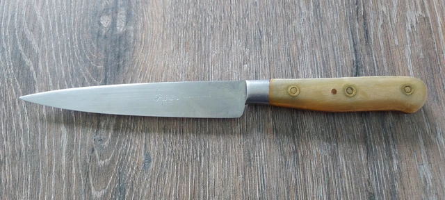 Grand Couteau De Cuisine Ancien "Les Trois Frères" - Manche Bois, Inoxydable - Occasion