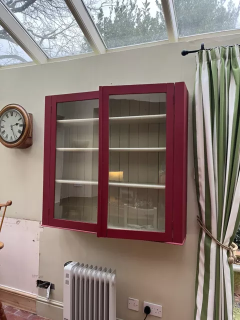 Large Glass Fronted Painted Wall Cupboard
