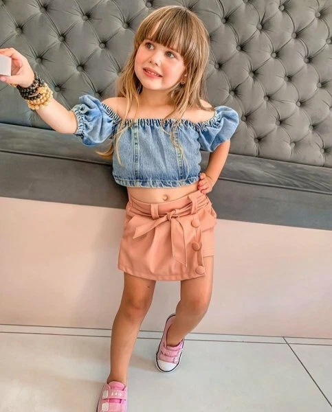 Completo Bimba bambina Maglia t shirt rosa pantaloni corti denim jeans B101