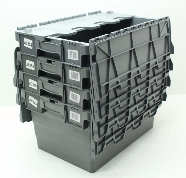 VGC USED 4 x Heavy Duty Plastic Storage Box Boxes With Folding Lids