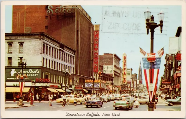 Buffalo NY New York Main Street Downtown Paramount 1960s Postcard H24