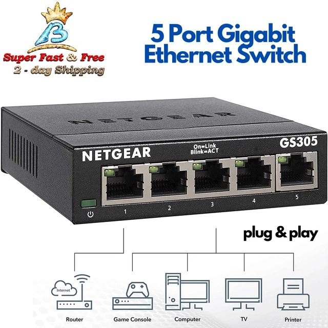 LAN PORT HOME Network Hub Splitter Unmanaged Switch Wired