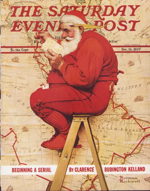 DEC 16 1939 Christmas Santa Map NORMAN ROCKWELL SE POST ORIG COVER ONLY #1