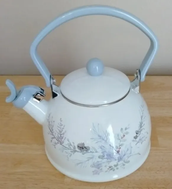 Pfaltzgraff Winter Frost Teapot Metal White and Baby Blue