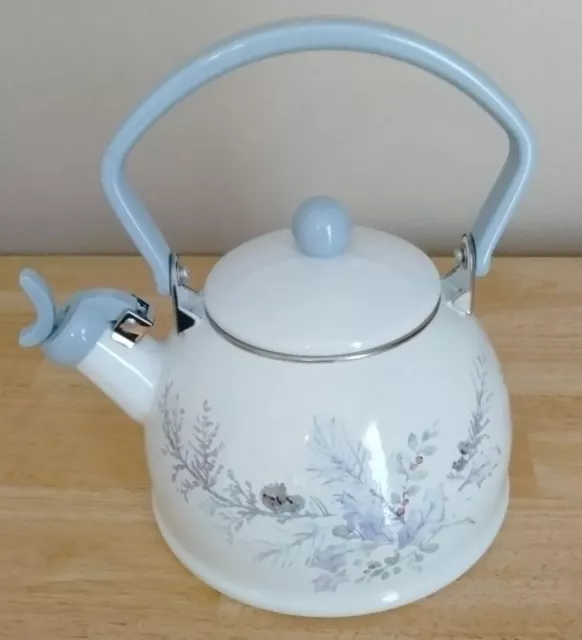 Pfaltzgraff Winter Frost Teapot Metal White and Baby Blue Pfaltzgraff Winter Frost Teapot Metal White and Baby Blue