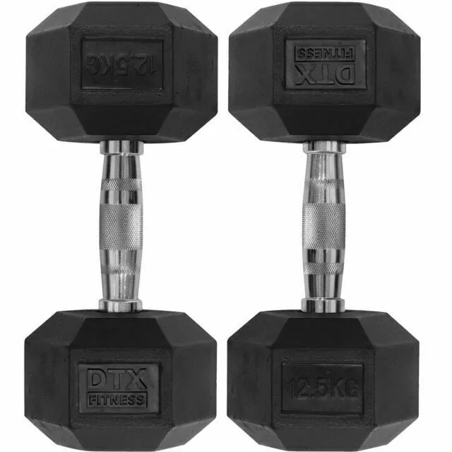 DTX Fitness 2 x 12,5 kg haltères en caoutchouc poids hexagonaux