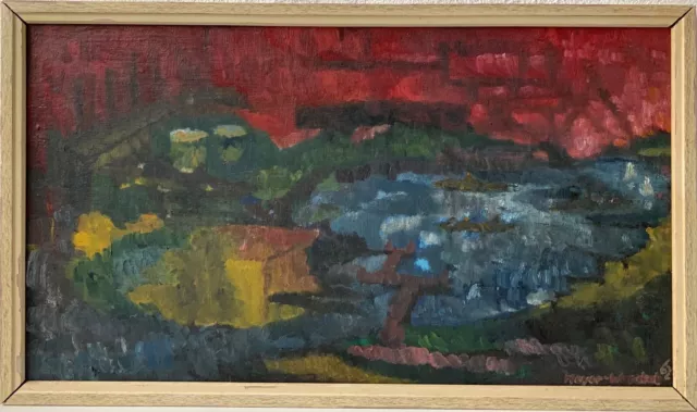 Pintura Al Óleo Expresionista 1962 Firmado Paisaje 44,5 X 76CM