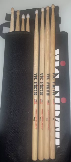 4 Pair 7A, 7AN 5BN & X55B Vic Firth Drums sticks W Quiver Stick bag Bundle EXCEL