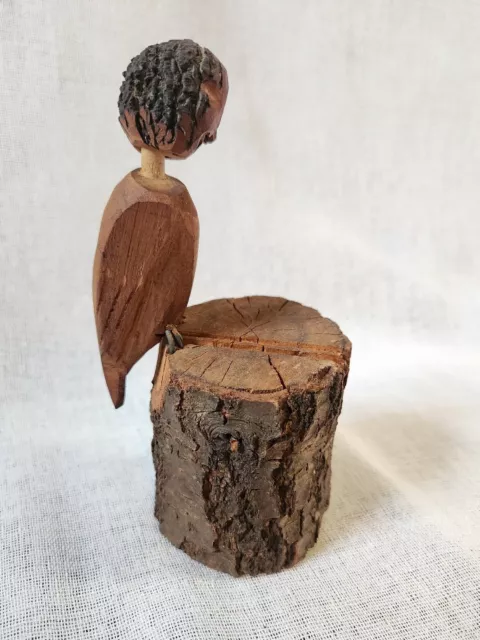 Carved Wooden Owl Vintage Hand Carved Wood EUC